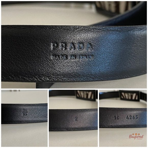 Authentic PRADA Black Patent Leather Silver Pony Buckle Logo Belt Size 34/85 - Picture 8 of 12